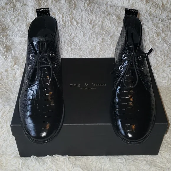 Rag & Bone Audrey Desert Boot Black Croco 10 nwt